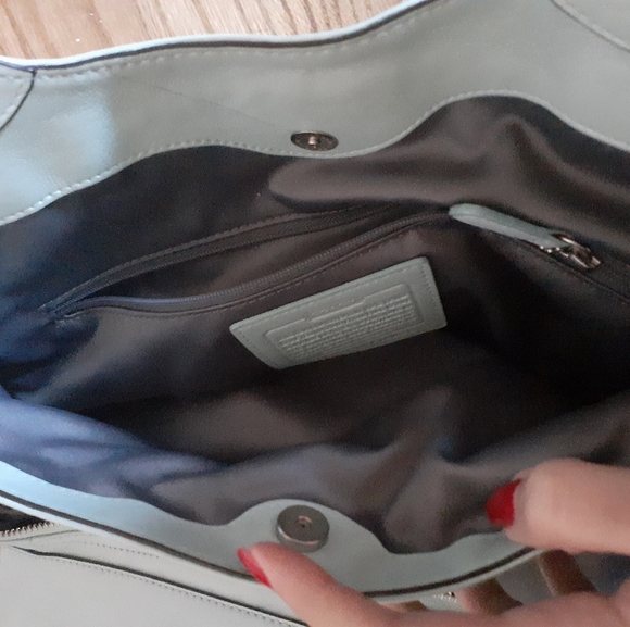 Authentic Coach Lexi Metallic Aqua Leather Handbag - Picture 6 of 8